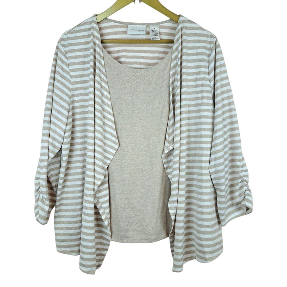 Alfred Dunner Knit Elegant Combo Cardigan And Tank Top Size L Long Sleeve